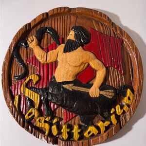 Vintage Sagittarius Zodiac Chalkware Wall Art - Brown, Black, Red